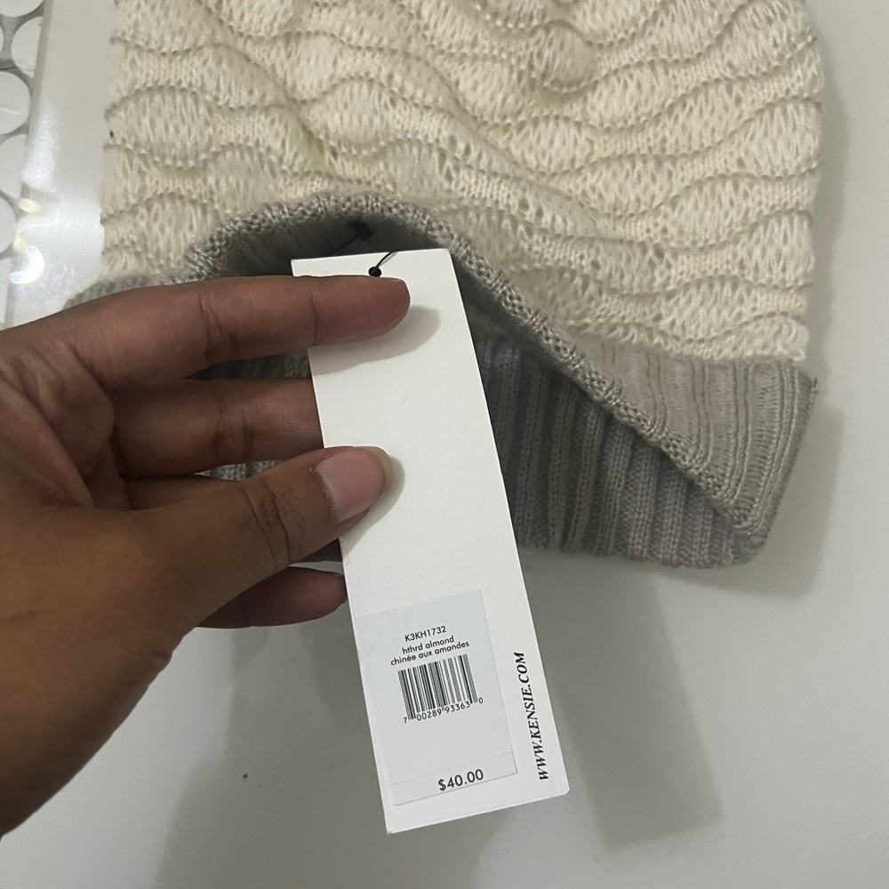 Kensie Ivory and Taupe Knit Beanie - Picture 2 of 6